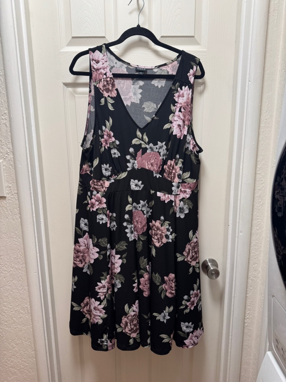 torrid Black Midi Dress with Pink Floral Print